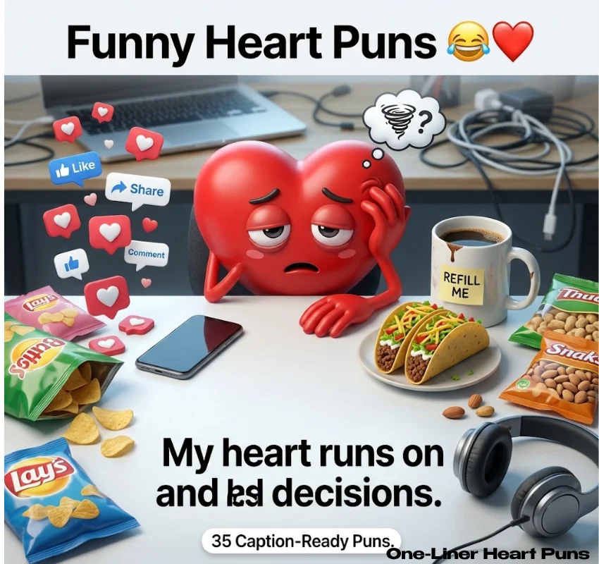 Funny One-Liner Heart Puns for Captions