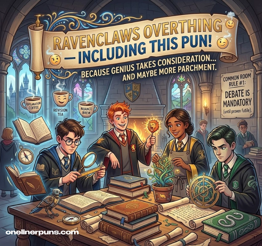 Harry Potter Hogwarts House Puns, Sorted by House