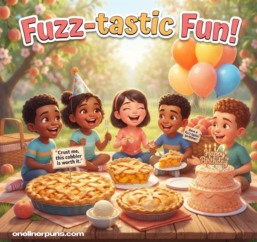 Funny Peach Puns for Kids, Birthdays and Cobbler