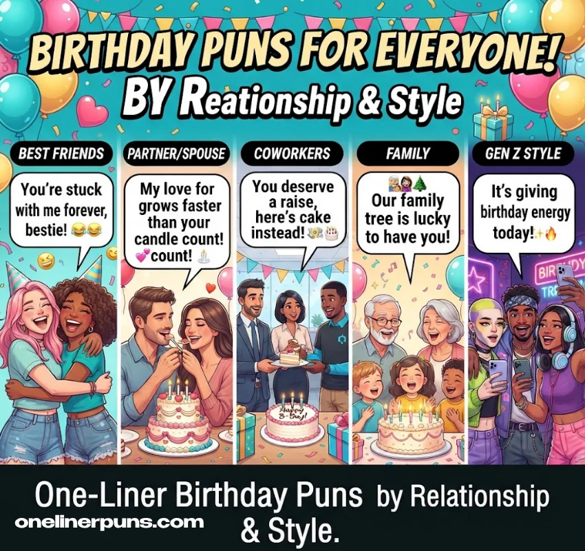 One-Liner Birthday Puns by Relationship & Style