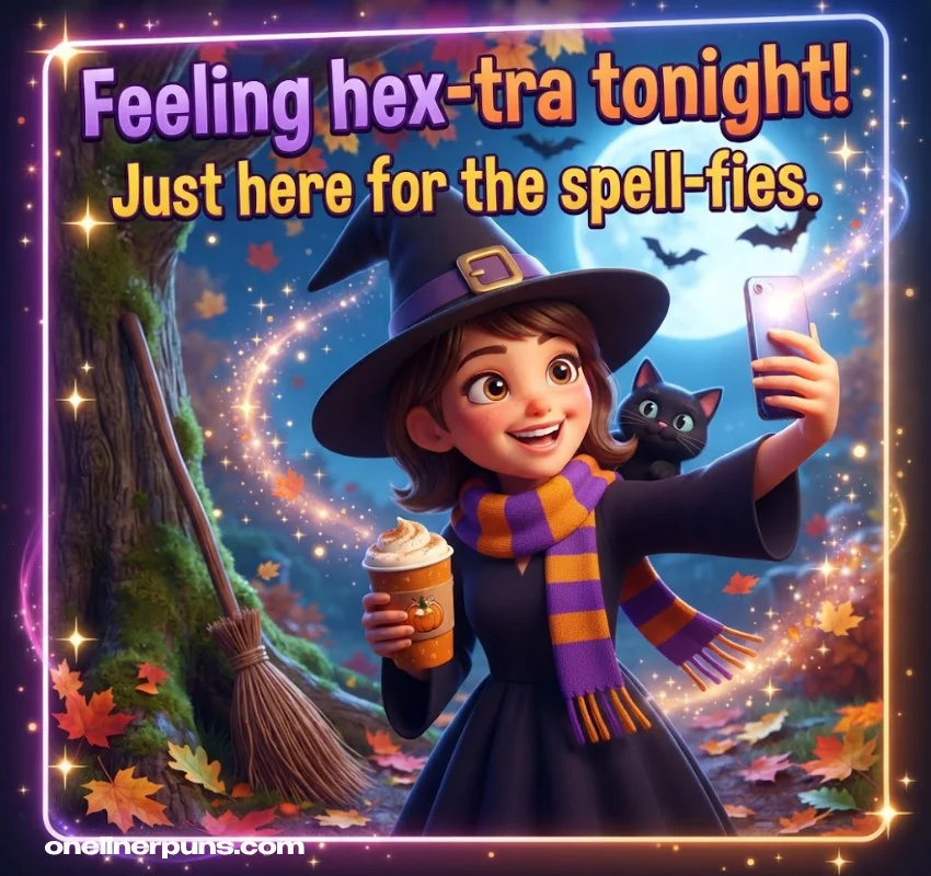 Short Witch Puns for Halloween Captions