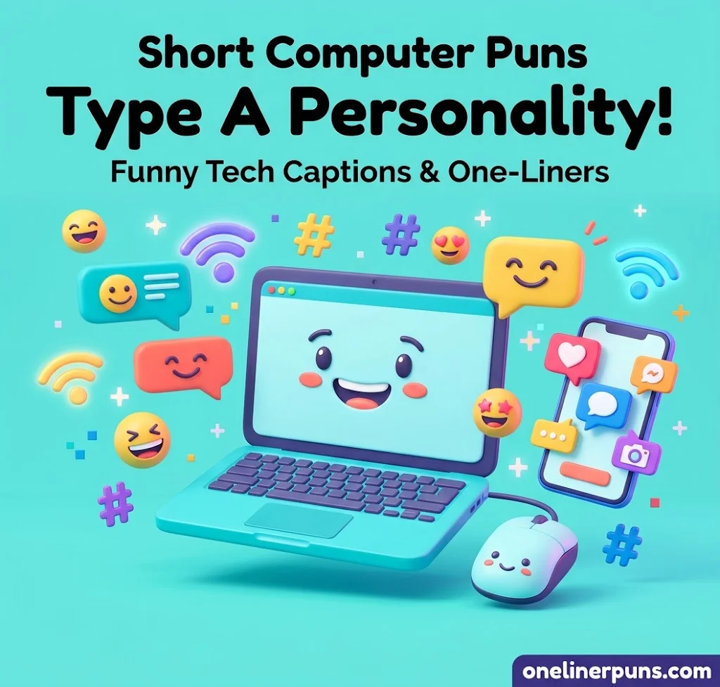 Short Computer Puns for Captions and Social Media