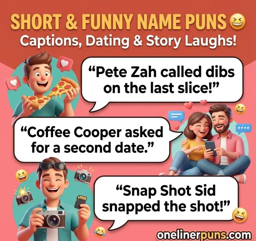 Short Funny Name Puns for Captions, Dating, and Stories