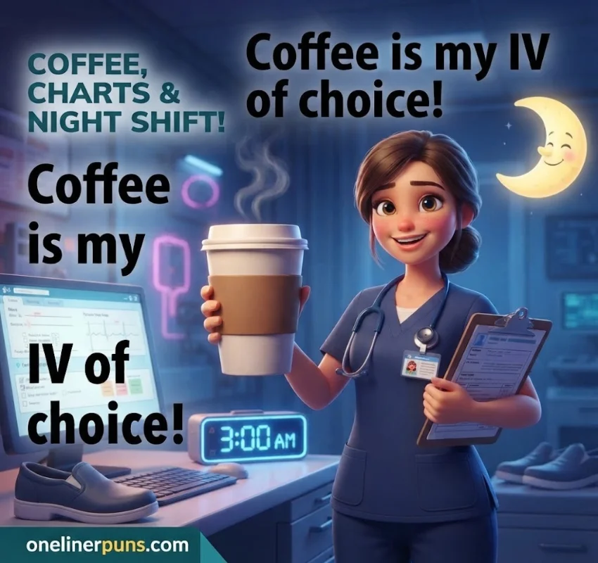 Short Nurse Puns About Coffee, Night Shifts, and Charting